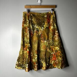 Vintage‎ Sigrid Olsen Y2K Womens Silk Floral Midi Skirt Size 8P Fairy Forest 90s
